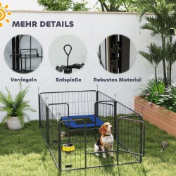 Pentuaitaus ja synnytyskotelo koirille, teräsrunko, 7 paneelia, 2 aluetta, 203 x 102 x 60 cm, musta
