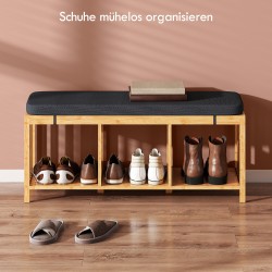 Kenkäpenkki eteiseen bambua 102x33x45 cm pehmustettu istuin ja avoin säilytyshylly, luonnonpuu