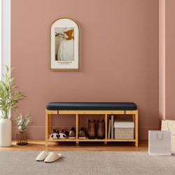 Kenkäpenkki eteiseen bambua 102x33x45 cm pehmustettu istuin ja avoin säilytyshylly, luonnonpuu