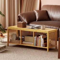 Kenkäpenkki eteiseen bambua 102x33x45 cm pehmustettu istuin ja avoin säilytyshylly, luonnonpuu