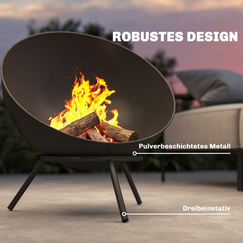 Ulkotulisija metalli 60 x 53 x 66 cm hiiliritilällä ja tulisoukalla, musta