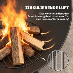 Ulkotulisija metalli 60 x 53 x 66 cm hiiliritilällä ja tulisoukalla, musta