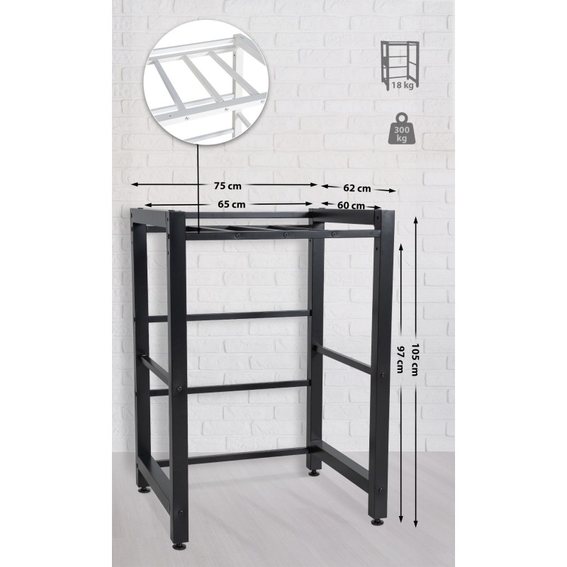 Tukeva pesukoneräkki 300 kg kuormalle, säädettävät jalat