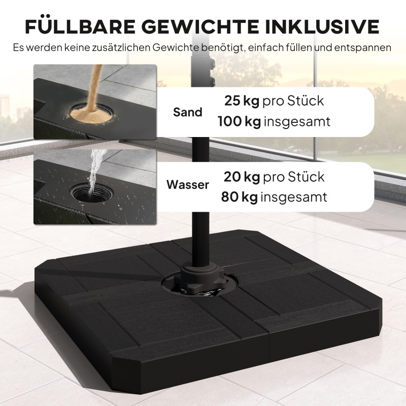 Sivuvarjo terassille alumiinirungolla Ø244 cm, vedenpitävä, 360° kääntyvä, tummanharmaa