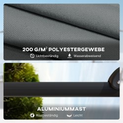 Sivuvarjo terassille alumiinirungolla Ø244 cm, vedenpitävä, 360° kääntyvä, tummanharmaa