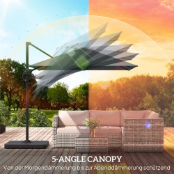 Sivuvarjo terassille alumiinirungolla Ø244 cm, vedenpitävä, 360° kääntyvä, tummanharmaa