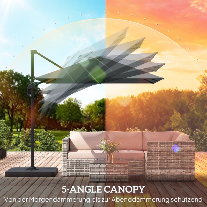 Sivuvarjo terassille alumiinirungolla Ø244 cm, vedenpitävä, 360° kääntyvä, tummanharmaa