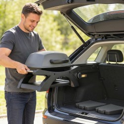 Kaasugrilli pöytämalli 3,3 kW, 1 poltin, valurautaritilät, sivutasot, musta-harmaa