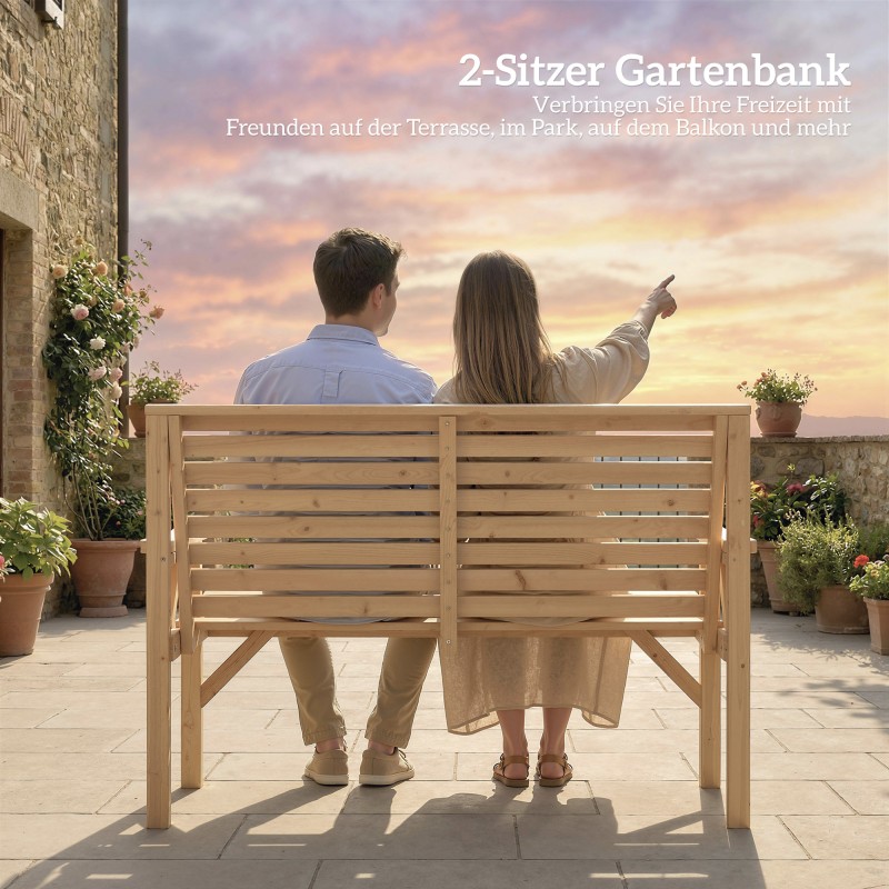 Kahden hengen puinen puutarhapenkki ulkokäyttöön 121 x 65 x 90 cm luonnonpuu