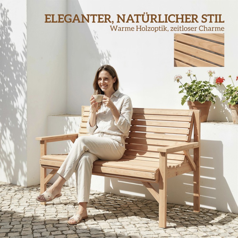 Kahden hengen puinen puutarhapenkki ulkokäyttöön 121 x 65 x 90 cm luonnonpuu