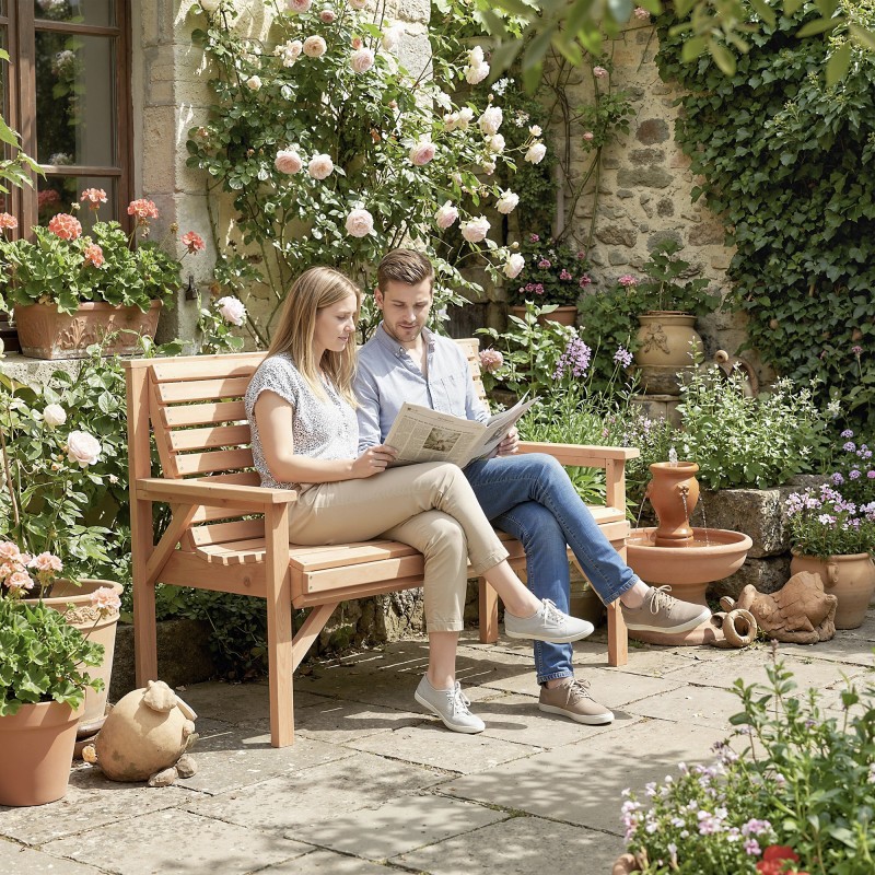 Kahden hengen puinen puutarhapenkki ulkokäyttöön 121 x 65 x 90 cm luonnonpuu