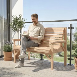 Kahden hengen puinen puutarhapenkki ulkokäyttöön 121 x 65 x 90 cm luonnonpuu