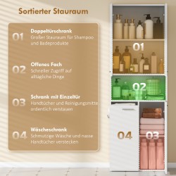 Kylpyhuonekaappi pyykkikorilla, MDF, 60 x 30 x 174 cm, valkoinen