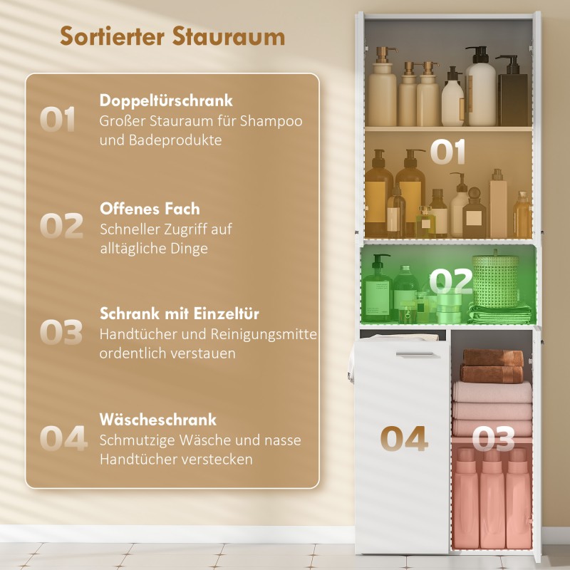 Kylpyhuonekaappi pyykkikorilla, MDF, 60 x 30 x 174 cm, valkoinen