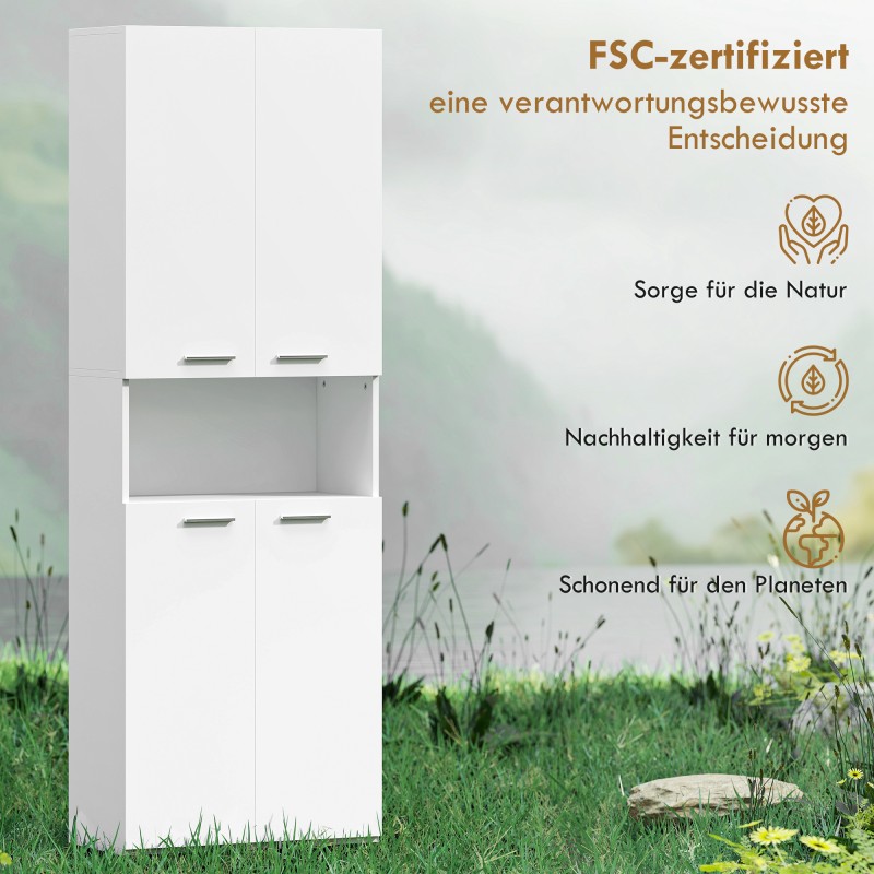 Kylpyhuonekaappi pyykkikorilla, MDF, 60 x 30 x 174 cm, valkoinen