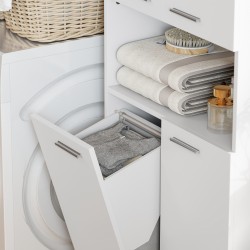 Kylpyhuonekaappi pyykkikorilla, MDF, 60 x 30 x 174 cm, valkoinen