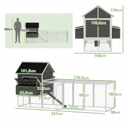 Kanala ulkotarhalla 8–10 kanalle kuusipuuta 347x160x150 cm tummanharmaa