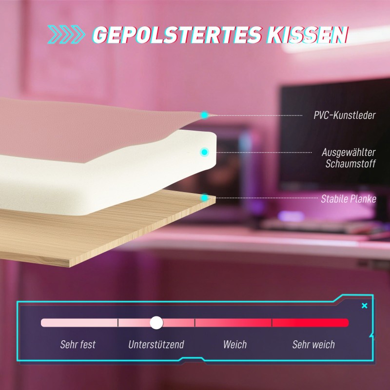 Ergonominen pelituoli kissankorvilla, keinonahkaa, lannetyyny ja jalkatuki, vaaleanpunainen-valkoinen