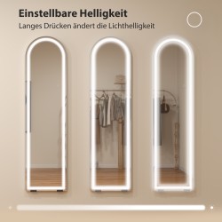 Kokovartalopeili LED-valaistuksella 150 x 40 cm, kaareva, himmennettävä, 3 valonsävyä, valkoinen, lattia- ja seinämalli