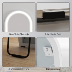 Kokovartalopeili LED-valaistuksella 150 x 40 cm, kaareva, himmennettävä, 3 valonsävyä, valkoinen, lattia- ja seinämalli