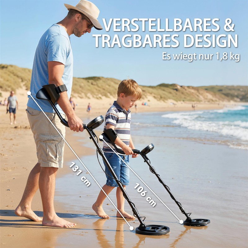 Metallinetsin IP68 vedenpitävä kela, 3 hakutilaa, LCD-näyttö, kuulokkeet ja lapio, musta