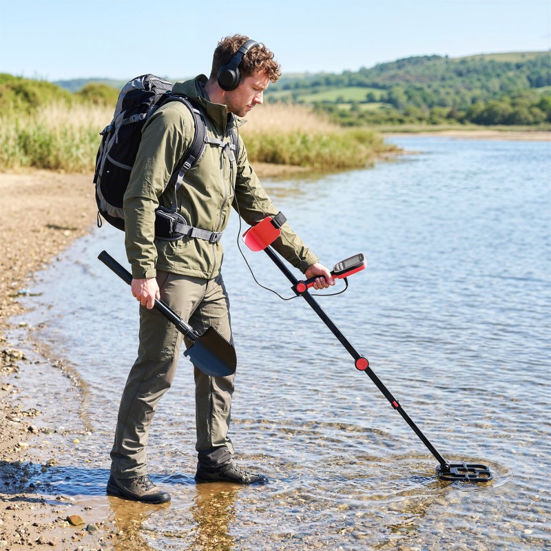 Metallinetsin IP68 vedenpitävä taittuva varsi 4 etsintätilaa LCD-näyttö kuulokkeet lapio kantolaukku