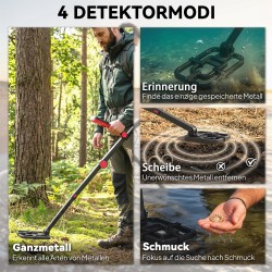 Metallinetsin IP68 vedenpitävä taittuva varsi 4 etsintätilaa LCD-näyttö kuulokkeet lapio kantolaukku