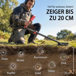 Metallinetsin IP68 vedenpitävä taittuva varsi 4 etsintätilaa LCD-näyttö kuulokkeet lapio kantolaukku