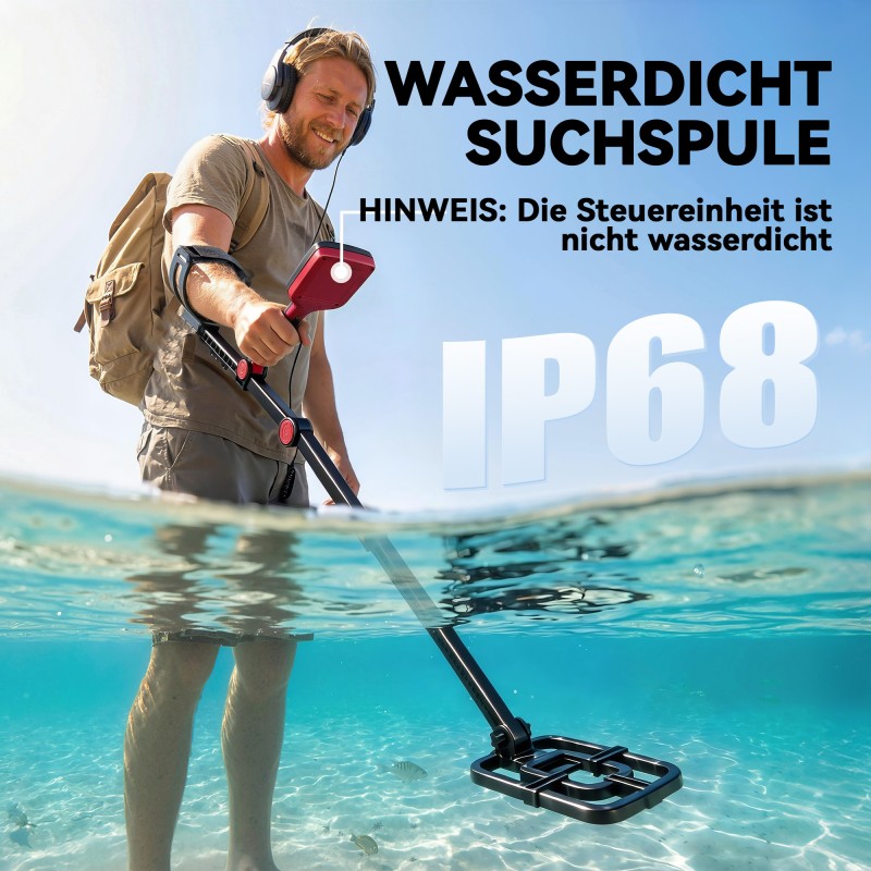 Metallinetsin IP68 vedenpitävä taittuva varsi 4 etsintätilaa LCD-näyttö kuulokkeet lapio kantolaukku