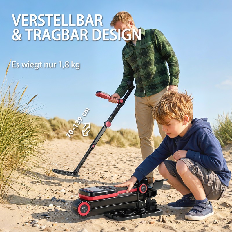 Metallinetsin IP68 vedenpitävä taittuva varsi 4 etsintätilaa LCD-näyttö kuulokkeet lapio kantolaukku