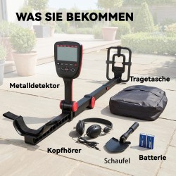 Metallinetsin IP68 vedenpitävä taittuva varsi 4 etsintätilaa LCD-näyttö kuulokkeet lapio kantolaukku