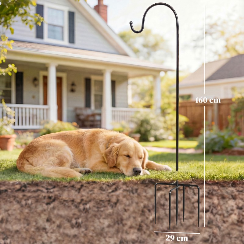 Metallinen puutarhan ripustuskoukku 160 cm, 2 kpl, 5-piikkinen maapiikki, musta