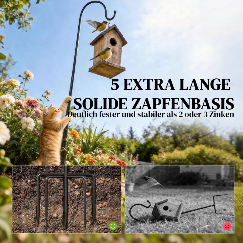 Metallinen puutarhan ripustuskoukku 160 cm, 2 kpl, 5-piikkinen maapiikki, musta