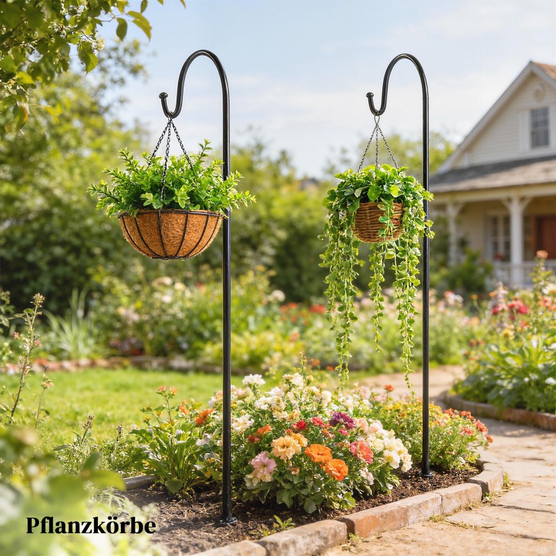 Metallinen puutarhan ripustuskoukku 160 cm, 2 kpl, 5-piikkinen maapiikki, musta