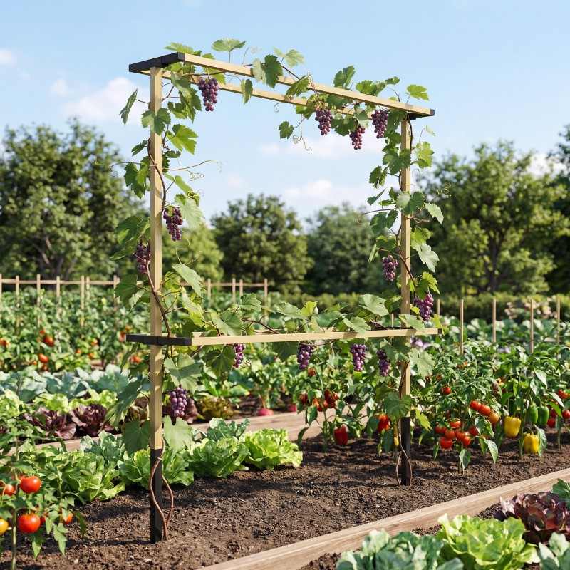Metallinen marjatuenta vadelmille, karhunvatukoille ja mustikoille 119x34x139 cm, säädettävä ja laajennettava