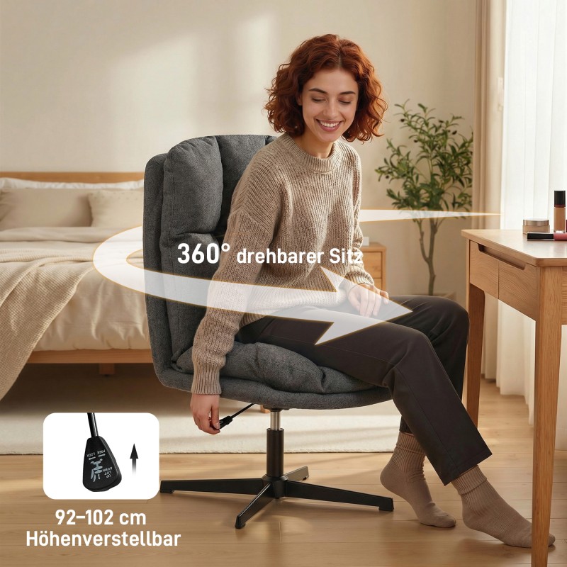 Kääntyvä kangasnojatuoli ilman käsinojia, leveä istuin, metallijalat, tummanharmaa