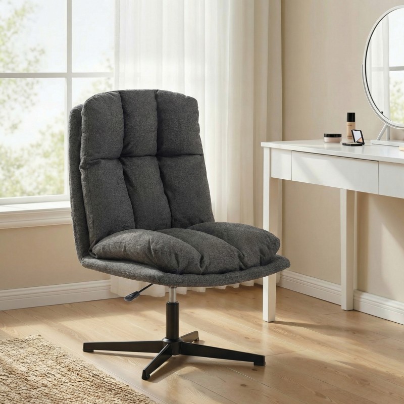 Kääntyvä kangasnojatuoli ilman käsinojia, leveä istuin, metallijalat, tummanharmaa