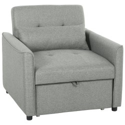 3 in 1 lepotuoli vuodesohva säädettävä selkänoja pellavakankainen harmaa