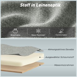 3-in-1 lepotuoli-vuodesohva, säädettävä selkänoja, pellavakankainen, harmaa