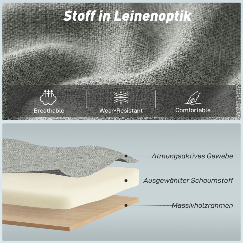 3-in-1 lepotuoli-vuodesohva, säädettävä selkänoja, pellavakankainen, harmaa