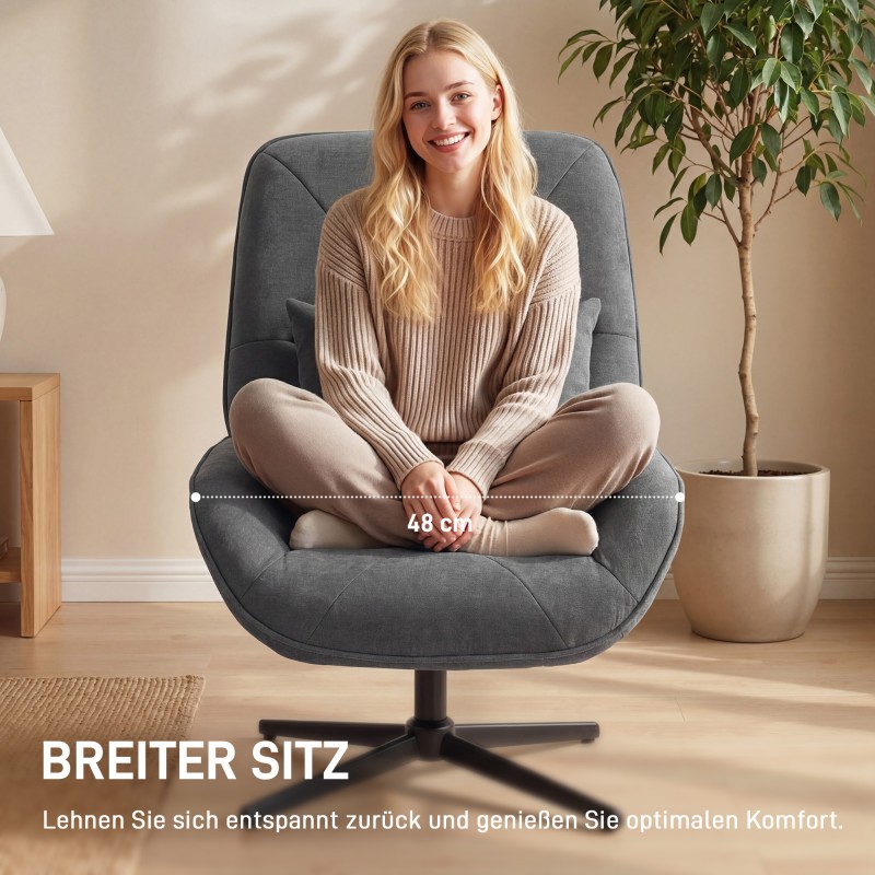 Kääntyvä nojatuoli lanneltyynyllä, chenille-verhoilu, korkea selkänoja, tummanharmaa/musta