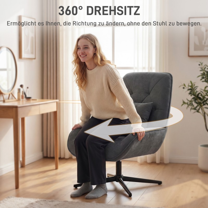 Kääntyvä nojatuoli lanneltyynyllä, chenille-verhoilu, korkea selkänoja, tummanharmaa/musta