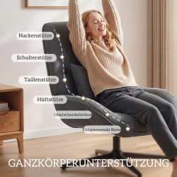 Kääntyvä nojatuoli lanneltyynyllä, chenille-verhoilu, korkea selkänoja, tummanharmaa/musta