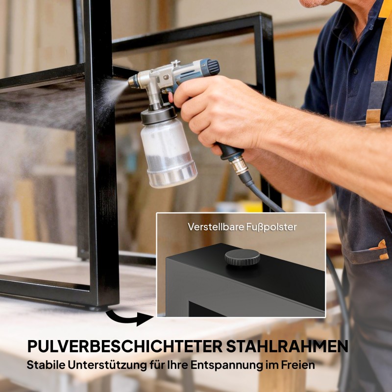 Parvekekalustesetti ulos, 3-osainen: 2 nojatuolia ja pöytä, teräs/WPC, musta/harmaa