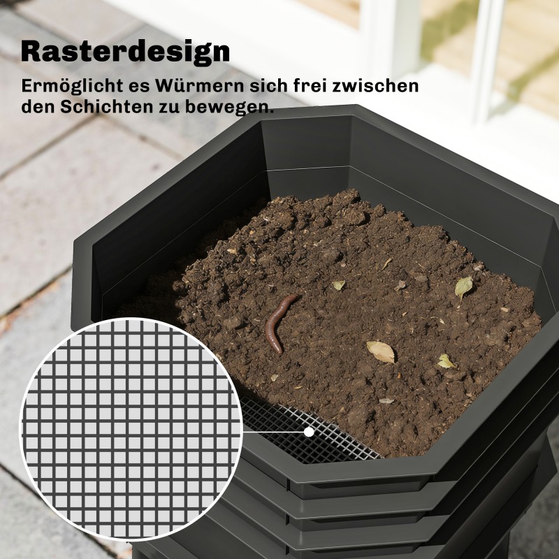 Matokompostori keittiöjätteelle, muovi, 28 l, 39 x 39 x 51,5 cm, tummanharmaa