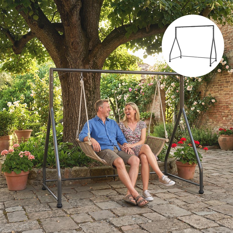 Keinuteline kahden ja kolmen hengen keinuun, teräs, kantavuus 360 kg, 210x117x175 cm, musta