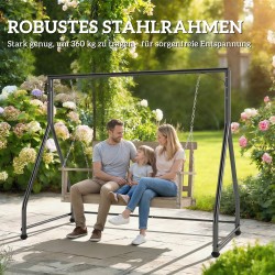 Keinuteline kahden ja kolmen hengen keinuun, teräs, kantavuus 360 kg, 210x117x175 cm, musta