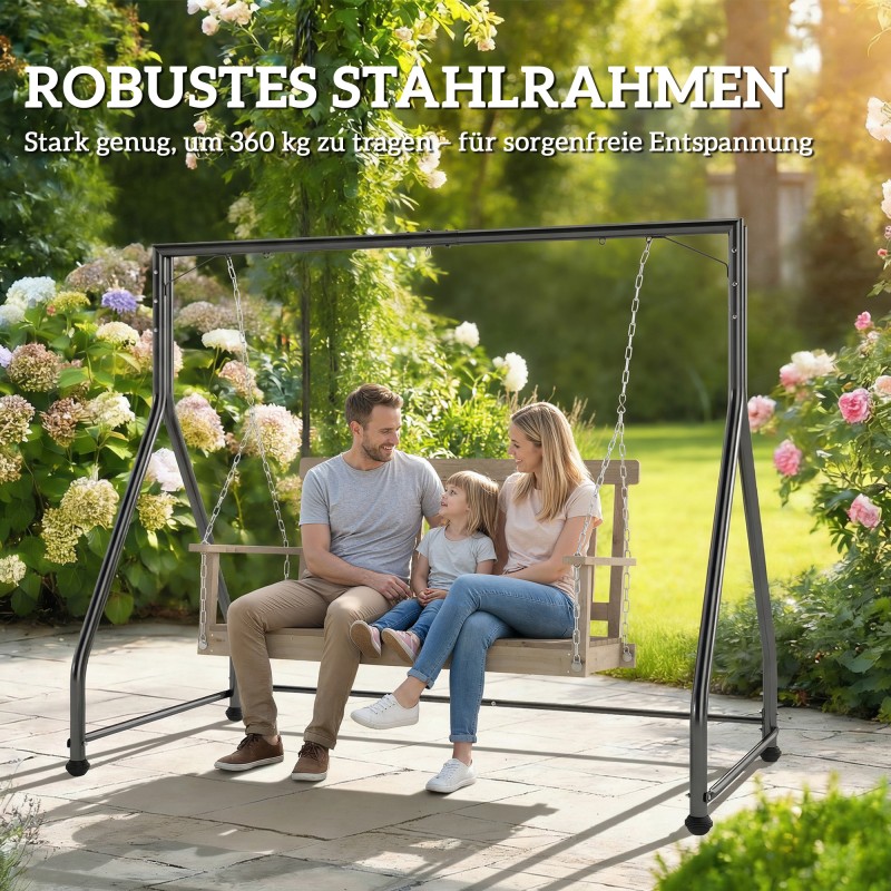 Keinuteline kahden ja kolmen hengen keinuun, teräs, kantavuus 360 kg, 210x117x175 cm, musta