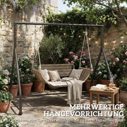 Keinuteline kahden ja kolmen hengen keinuun, teräs, kantavuus 360 kg, 210x117x175 cm, musta