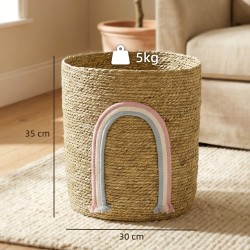 Säilytyskori 24,7 L meriruokoa ja puuvillapunosta Ø30x35 cm sateenkaariyksityiskohdalla natur